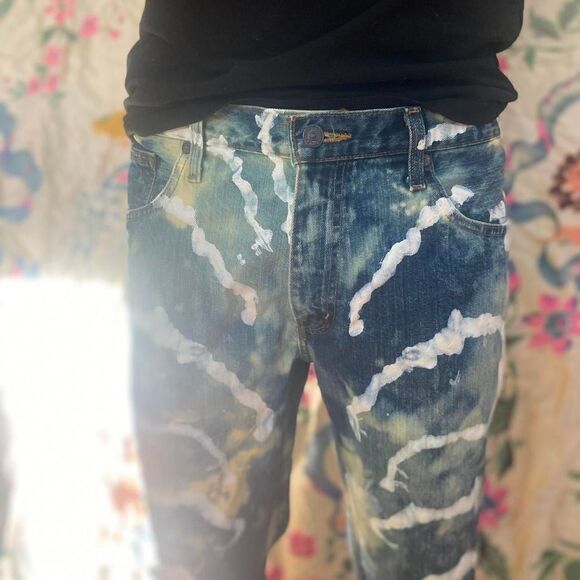 Eclectic one of one painted vintage jeans 36 - Picture 7 of 10
